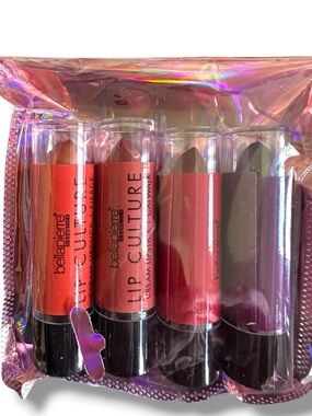 bellapierre Lip Culture Cream Lipstick Set - Pink, Red, Mauve, Plum NEW